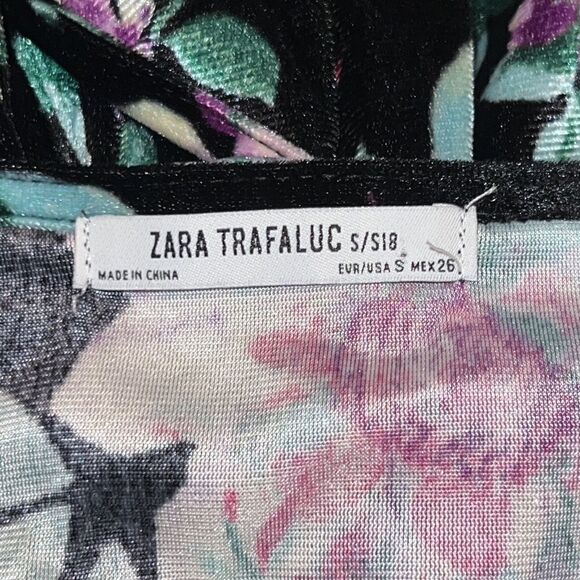 New ZARA Floral-Print Velvet Wrap Midi Dress Small - Picture 12 of 15